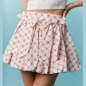 Peach Love California Red White Bubble Hem Mini Bow Skirt Sz L